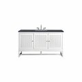 James Martin Vanities Athens 60in Single Vanity, Glossy White w/ 3 CM Charcoal Soapstone Quartz Top E645-V60S-GW-3CSP